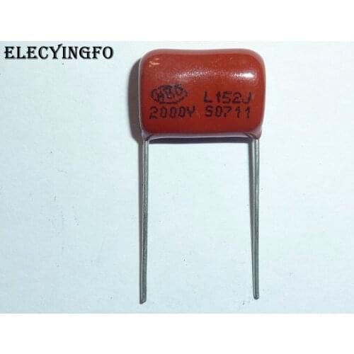 500pcs CBB capacitor 152 2000V 152J 2KV 1500pF 1.5nF P15 CBB81 Metallized Polypropylene Film Capacitor