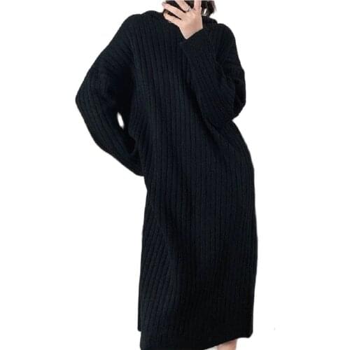Korean Fashion Sweaters New Womens Clothing 2021 Fall/Winter Warm Quality Slim Knitted Dress Slimming Sweater Long Dress Women