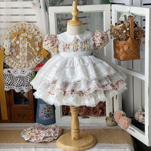 Miayii Baby Clothing Spanish Vintage Lolita Ball Gown Lace Bow Print Birthday Party Easter Cute Princess Dresses For Girl Y3826