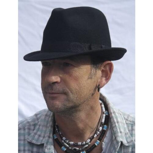 Classic Sinatra mens Black 100% Wool Felt Trilby Fedoras Hat Short Brim Dad Cap- Size 58cm