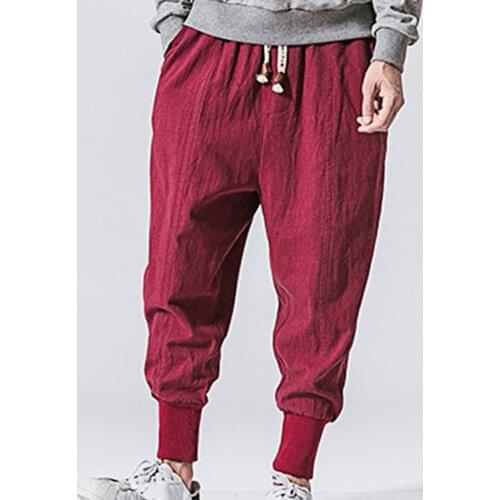 Men Harem Pants Casual Baggy Pants Drawstring Men Drop-crotch Pockets Trousers Men Loose Streetwear Pants