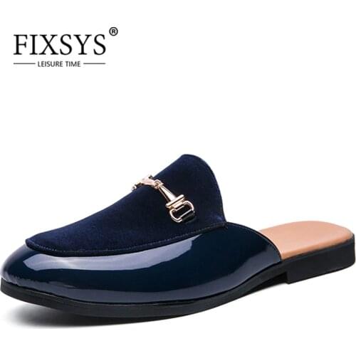 FIXSYS Arrive Buckle Casual Shoes Outdoor Men Anti-slip Half Shoes Suede Leather Slipper Breathable Slip-on Mules Fashion Slides