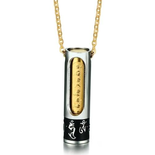 Men Buddhism Necklace Jewlery Openable Pendant for Men Fashion Jewelry Stainless Steel Six Words Pendant Necklace Great for Men