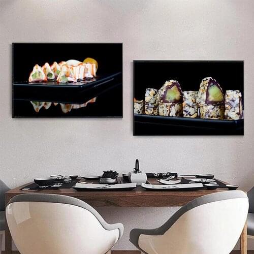 Japanese Sashimi Sushi Set with Chopsticks and Soy Sushi Roll with Salmon Canvas Painting Posters Print Wall Pictures Room Decor