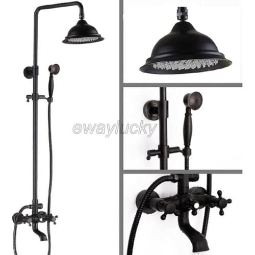 Wall Mounted Luxury Black Oil Rubbed Bronze Bathroom Rain Shower Faucet Set with Dual Cross Handles Bathtub Mixer Taps Whg046