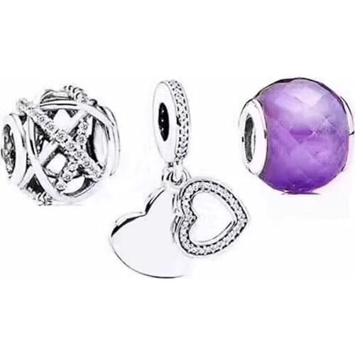 NEW 100% 925 Sterling Silver Love Pendant Hollow Beaded Glass Bead Set Elegant and Elegant Gift Surprise Collection