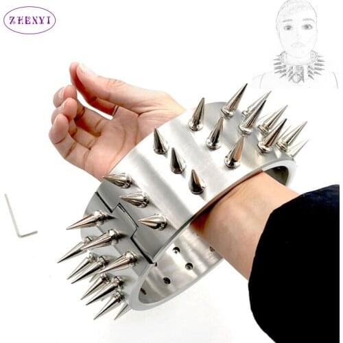 BDSM Heavy Stainless Steel Neck Collar With Thorn 3 Row Detachable Spike Choker Fetish Bondage Restraints Sex Toys For Couples