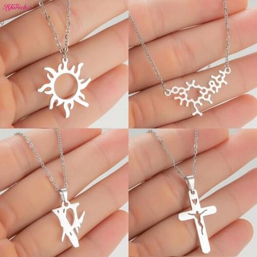 Multiple Stainless Steel Necklaces for Women Punk Christian Cross Sun Lightning Molecular Necklace Science Jewelry Friend Gifts