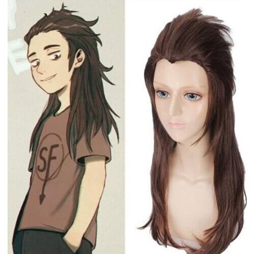 Game Sally face Sallyface Larry Cosplay Wig 65cm Long Brown Styled Heat Resistant Synthetic Hair Wig + Wig Cap