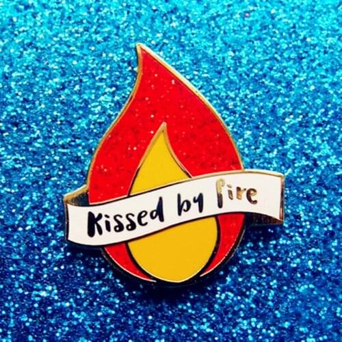 Kissed by Fire Inspired Enamel Brooch Pin Backpack Hat Bag Collar Lapel Pins Badges Women Mens Fashion Jewelry Accessories