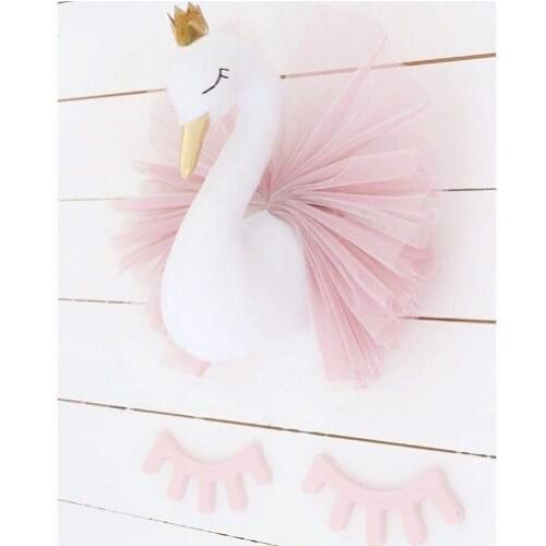 Golden Crown Swan Wall Hanging Decoration Flamingo Doll Swan Stuffed Toys Animal Head Wall Decor Nursery Room Kids Birthday Gift