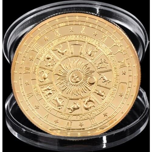 Gold Plated Sun Moon Divination Coin Lucky Constellation Collection Souvenir