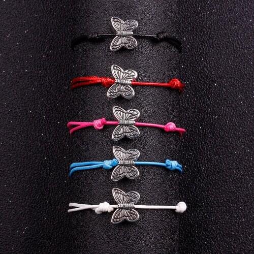 Simple 5 Color Rope Chain Bracelet Bangle Cute Metal Alloy Butterfly Shape Accessoriers Bracelet for Women Men Relaxed Jewelry