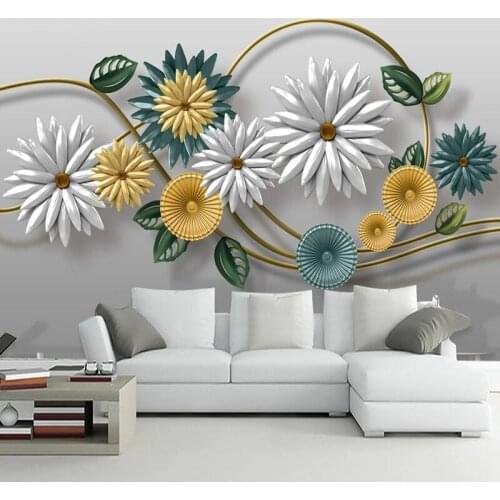 Modern 3D Stereo Metal Flowers Pattern Wall Papers Geometric Abstract Custom Mural For Bedroom Living Room Art Background Photo