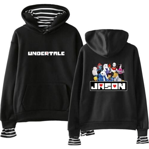 Undertale Sans Hoodies Fake Two Piece Hoodies Men Cartoon Print Hoodies Fashion Stripe Sweatshirt Loose Harajuku Women Pullovers