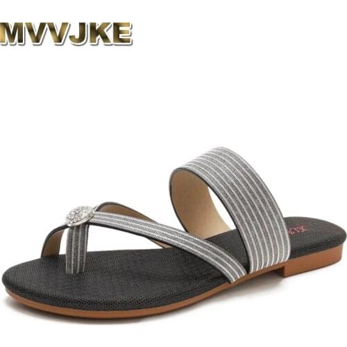 MVVJKESummer Women Glitter Slippers Big Size Crystal Diamond Sandals Fashion Outdoor Beach Flip Flops Ladies Open Toe Flat Slide