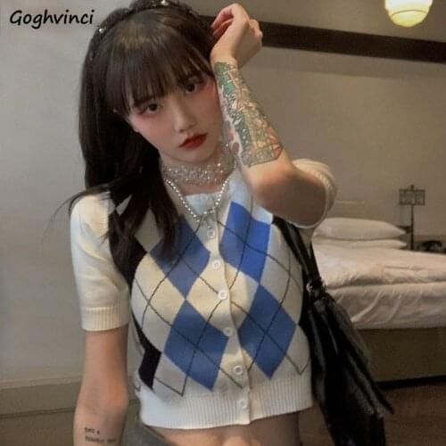 Sweaters Women Knitted Cropped Trendy Single Breasted Short Sleeve Slim Preppy Style Leisure Retro Female Students Cardigans New