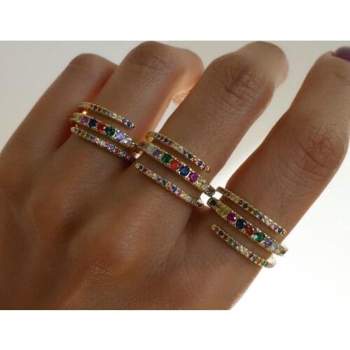 2019 rainbow jewelry Multi wrap snake shape cz thin ring Gold color multi color CZ open adjust fashion trendy women jewelry