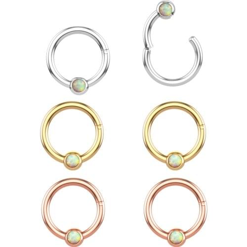 1PC Steel Opal Crystal Ear Helix Clicker Piercing Ear Cartilage Tragus Conch Daith Rook Piercing Nariz Jewelry Nose Septum Hoop