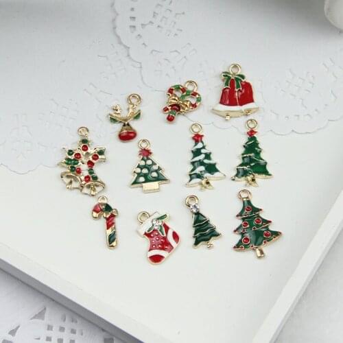 10pcs Christmas Style Tree Bell Enamel Charms DIY Earring Bracelet Hair Necklace DIY Jewelry Making Charms Christmas Gifts YZ535