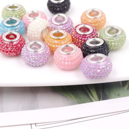 10Pcs New Round Crystal Plastic Resin Large Hole European Beads Fit Pandora Bracelet Chain Necklace for Bohomian Jewelry Making
