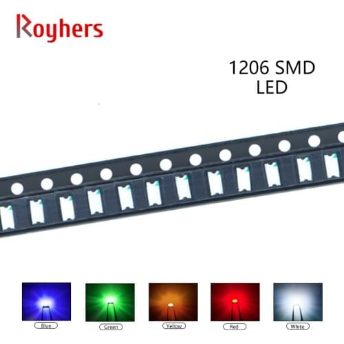 100pcs 1206 SMD LED White Red Yellow Blue Green Orange Purple RGB High Light Emitting Diode Kit PCB DIY