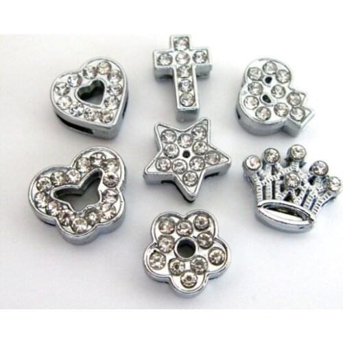100pcs 8mm rhinestone slide charms stars heart flower Slide Charms Fit Pet Collars wristbands bracelet key chain DIY accessory