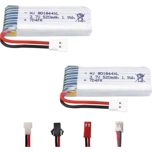 2PCS 3.7V Lipo Battery for Hubsan H107P 801844 3.7 V 520mAh XH2.54 Plug 25c 1.9Wh Battery for H107P RC Camera Drone Accessories