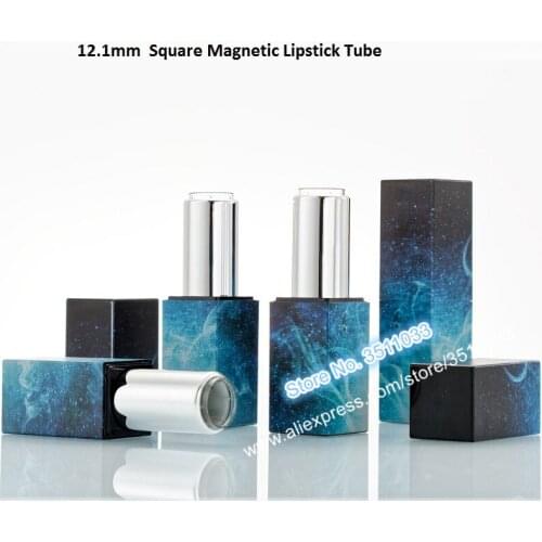 20pcs 30pcs 50pcs High Quality Square Magnetic Blue Starry Sky Style Lipstick Tube DIY 12.1mm Plastic Lip Balm Container Tube