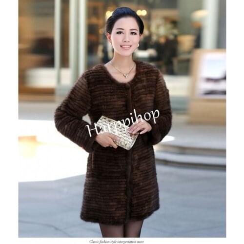 2017 new design Outerwear High Quality! Women Knitted Mink Fur Coats With Big Turn-Down Collar Mink Fur Coats Real Fur Coats