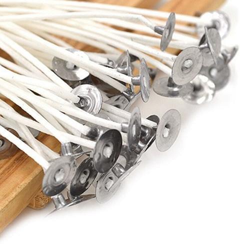 30Pcs Candle Wicks White Cotton Core Waxed Wicks with Sustainer for DIY Art Candles Pre-Waxed Wicks Accessories Candle Making