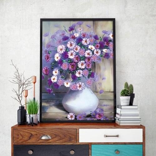 3d Ribbon Painting, DIY Embroidery kit Purple Flower Needlework Cross Stitch Kit Handmade Sewing Wall Art Toys to pass the time
