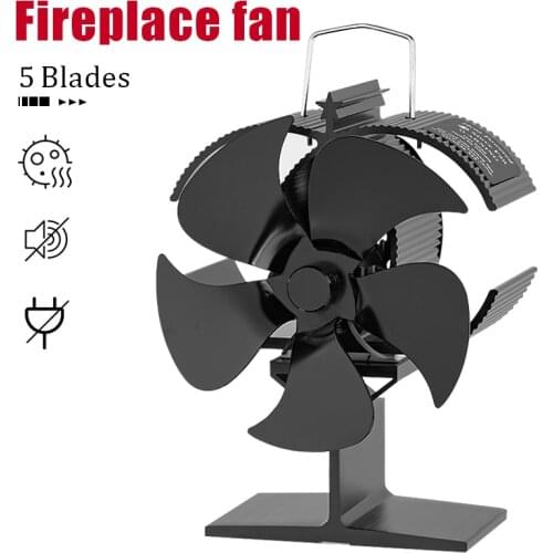 5 Blades Heat Powered Stove Fan Black Fireplace Log Wood Burner Ecofan Quiet Home Fireplace Fan Efficient Heat Distribution