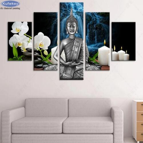 5 pcs Diamond Embroidery Buddha/magnolia/waterfall 5d diamond painting rhinestones pictures full square round Diamond mosaic