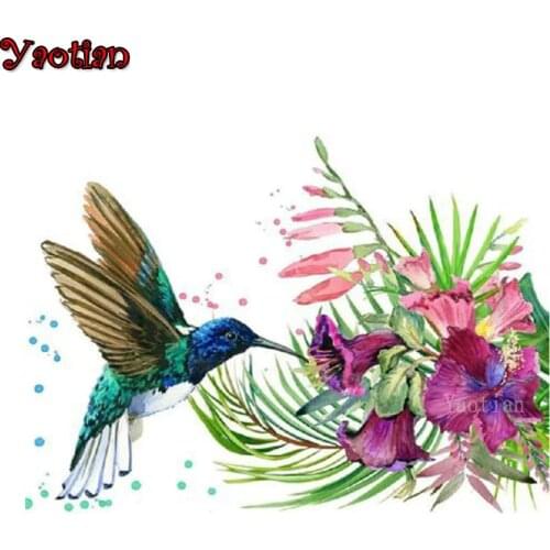 5D DIY Diamond Painting Cross Stitch Hummingbird Flower Color Art Needlework Diamond Embroidery Mosaic Full Square Drill Gift