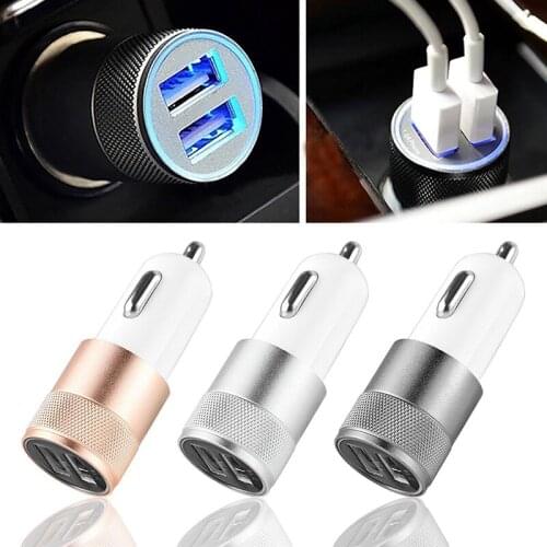 Mini Dual USB Car Charger Quick Charger Aluminium Alloy Dual-Port Car Charger For IPhone Ipad Tablet Charger Rapid-Charge