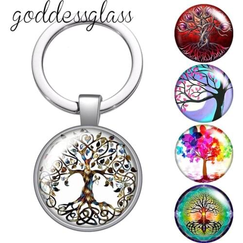 Life of Tree Magic tree Beauty Family tree Round glass cabochon keychain Bag Car key chain Ring Holder Charms keychains Gifts