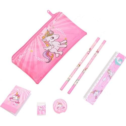 1 PCS Cartoon Unicorn Pencil Case for Girls Cute Stationery Set Pen Bag with Ruler Eraser Kids Gift Office School Supplies