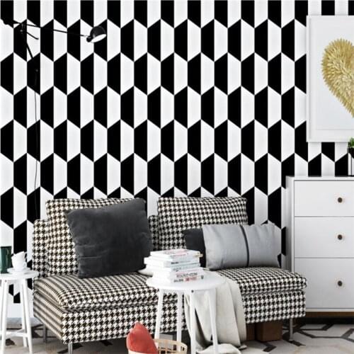 Wellyu Black white wallpaper modern minimalist Nordic style geometric living room bedroom TV background wall paper