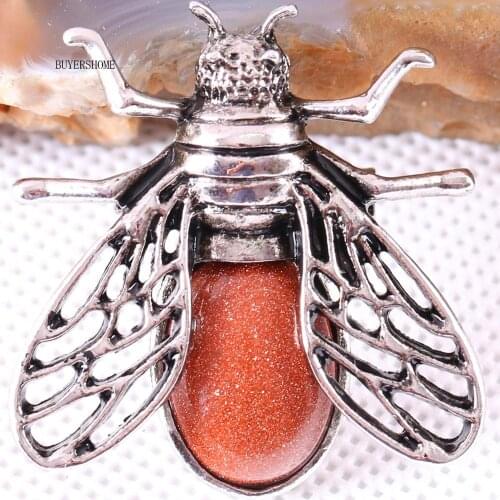 Cicada Brooch Natural Stone Sandstone CAB Cabochon Bead Pendant for Men Women DIY Jewelry Making 1Pcs K624