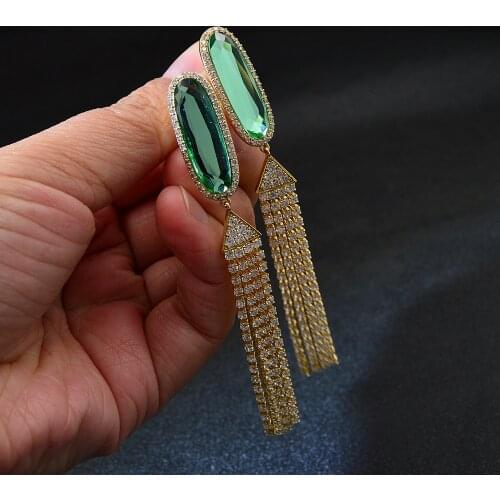CINKILE Long Tassel Cubic Zirconia Oval Dangle Earrings for Women Luxury Fashion Wedding Party Earrings 2 Colors Available Gift