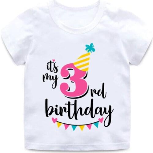 Baby Boys/Girls Happy Birthday Letter Cute Graphic Tee Print Clothes Children Funny T Shirts Kids Number 3-9 Birthday Present