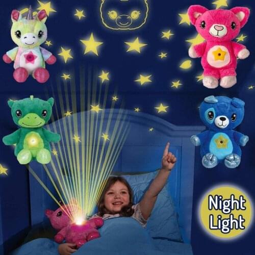 Stuffed Animal With Star Light Projector In Belly Comforting Toy Plush Toy Night Light Cuddly Puppy Christmas Gifts for Kids