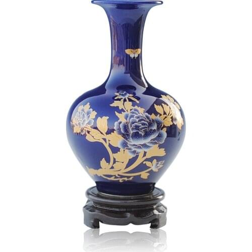 Jingdezhen ceramics modern fashion peony vase gilt color glaze decoration crafts ornaments living room