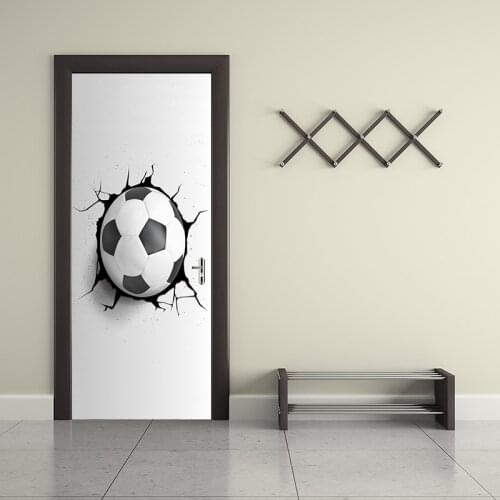 Creative 3D Football Soccer Broken Wall Hole Door Sticker Wallpaper Home Decals Kids Room Wall Sticker Art Room Sports