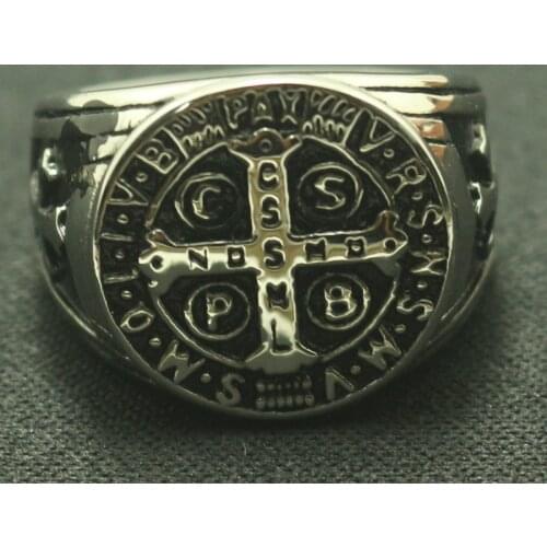 Lady style 5 to 10 Size Saint Benedict of Nursia CSPB CSSML NDSMD Christianity Jesus Exorcism 316L Stainless Steel Ring