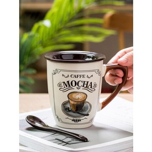 European style small luxury coffee cup creative ceramic water cup simple art home Cup Italian mug with lid spoon