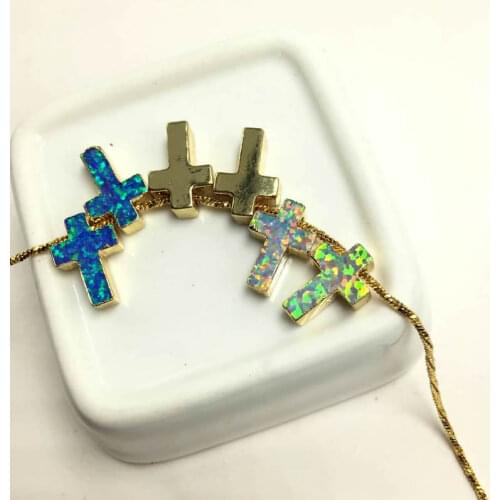 Fashion Blue White Crosses Opal Necklace Hand Fatima Pendant Necklace Transparent Chain Choker Women Jewelry nativity scene
