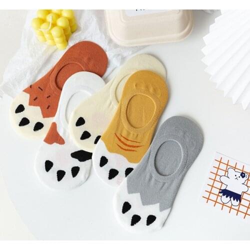 Wholesale 5 Pairs Lovely Harajuku Animal Women Socks Summer Korean Cat Claw Invisible Sock Happy Sox Dropship