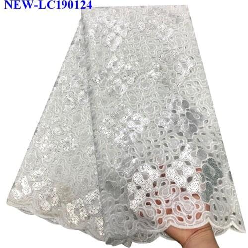 New Design Embroidery Organza Lace Fabric 5 yards African Mesh French Net Lace Fabric With sequins For a wedding dress TYX-04